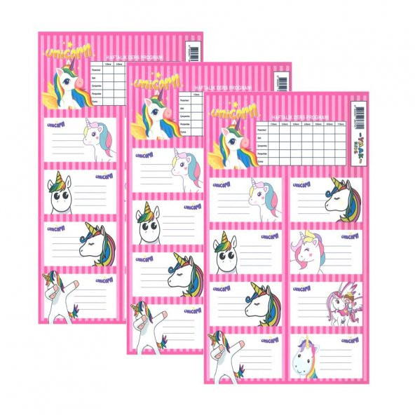 Okul Etiketi Kız Unicorn 8 li 3 Yaprak Ders Programlı 1 Paket ürün görseli 1
