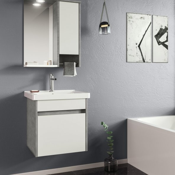 Orka Aydos 55 cm Retro Gümüş/Beyaz Banyo Dolabı Takımı ürün görseli 1