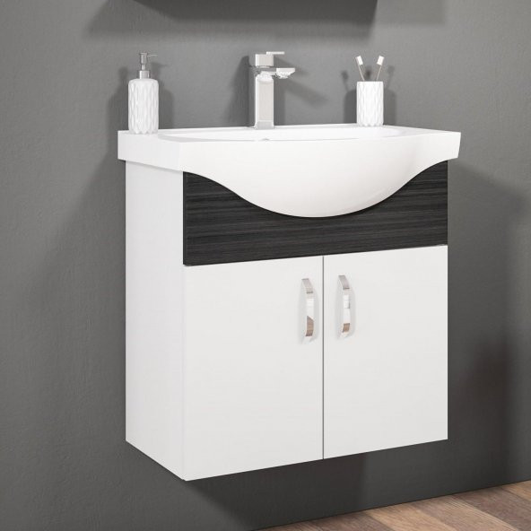 Orka Duru 65 cm MDF Freze Siyah Banyo Dolabı Alt Modül ve Lavabo ürün görseli 1
