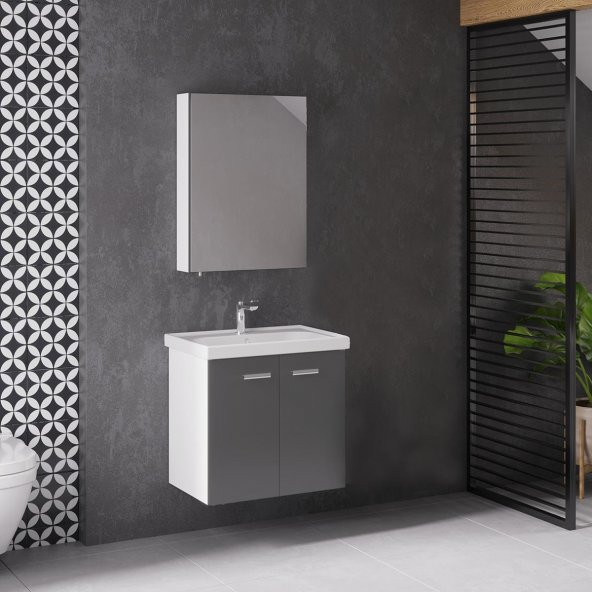Denko Terra 60 cm MDF Antrasit Gri Banyo Dolabı Takımı ürün görseli 1