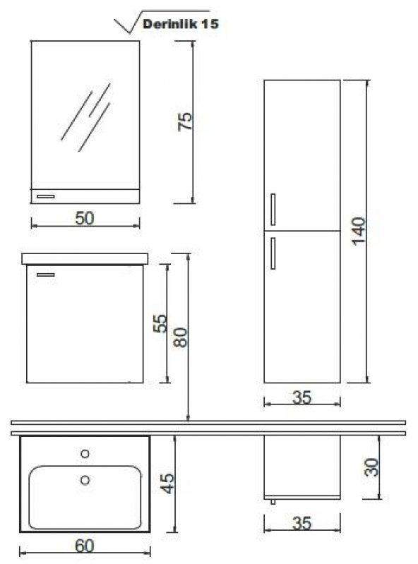 Denko Terra 60 cm MDF Banyo Dolabı Takımı - Resim 3