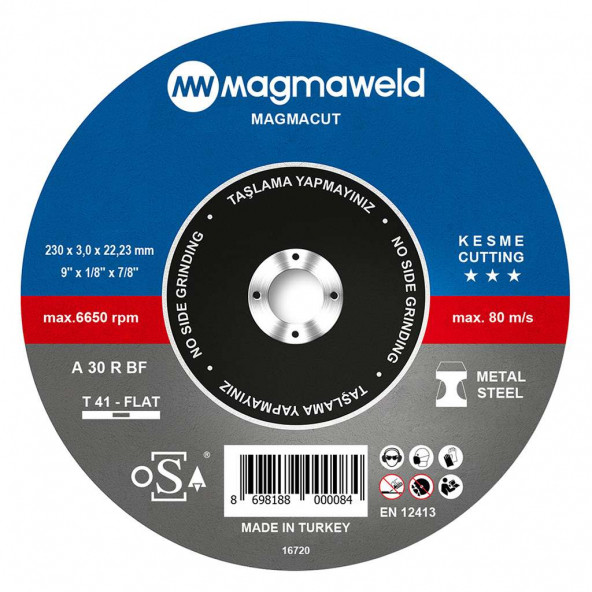 Magmaweld Magmacut Kesme Taşı Düz 230x3.0x22mm-813M123031-NK (25 Adet) ürün görseli 1