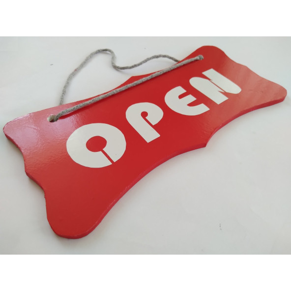 DEKOR PLAKA KIRMIZI - OPEN CLOSED UYARI LEVHASI (22X10CM) ASKI İPLİ ÇİFT YÖNLÜ DEKOR LEVHA ürün görseli 1