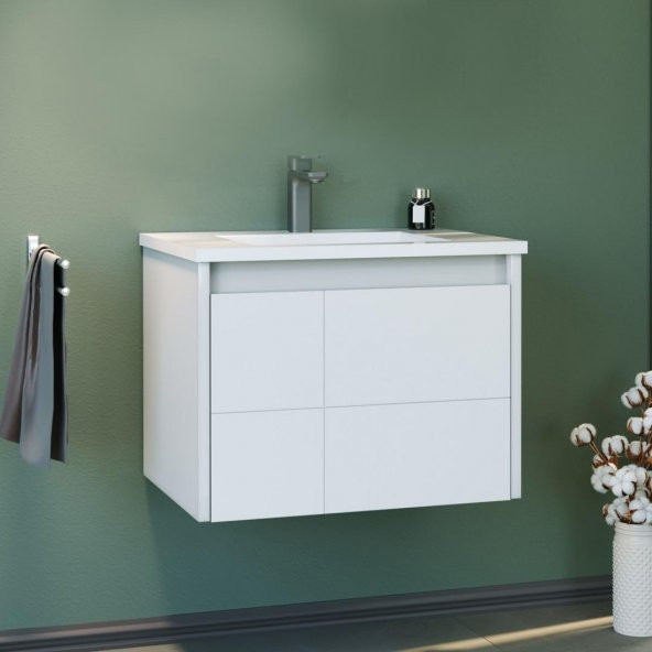 Orka Likya 65 cm Mat Beyaz Banyo Dolabı Alt Modül ve Lavabo ürün görseli 1