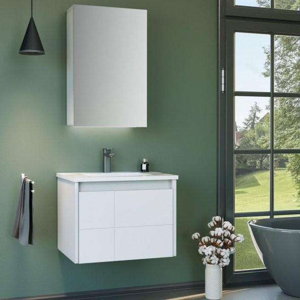 Orka Likya 65 cm Mat Beyaz Banyo Dolabı Takımı ürün görseli 1