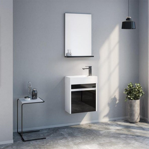 Orka Yedisu 45 cm MDF Parlak Siyah Mini Banyo Dolabı Takımı ürün görseli 1