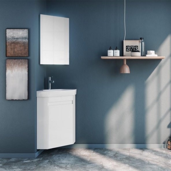 Orka Zag 45 cm Beyaz Köşe Mini Banyo Dolabı Takımı ürün görseli 1