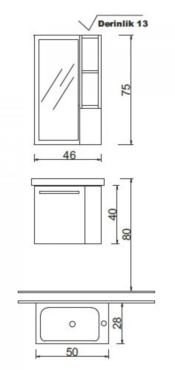 Denko Step 50 cm MDF Alize Banyo Dolabı Takımı - Resim 3