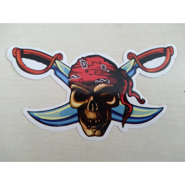 KORSAN sticker 10,5x5,5cm (İSKELET - KURUKAFA) KORSAN logosu arması - KORSAN ETİKETİ ÇIKARTMASI ürün görseli 1