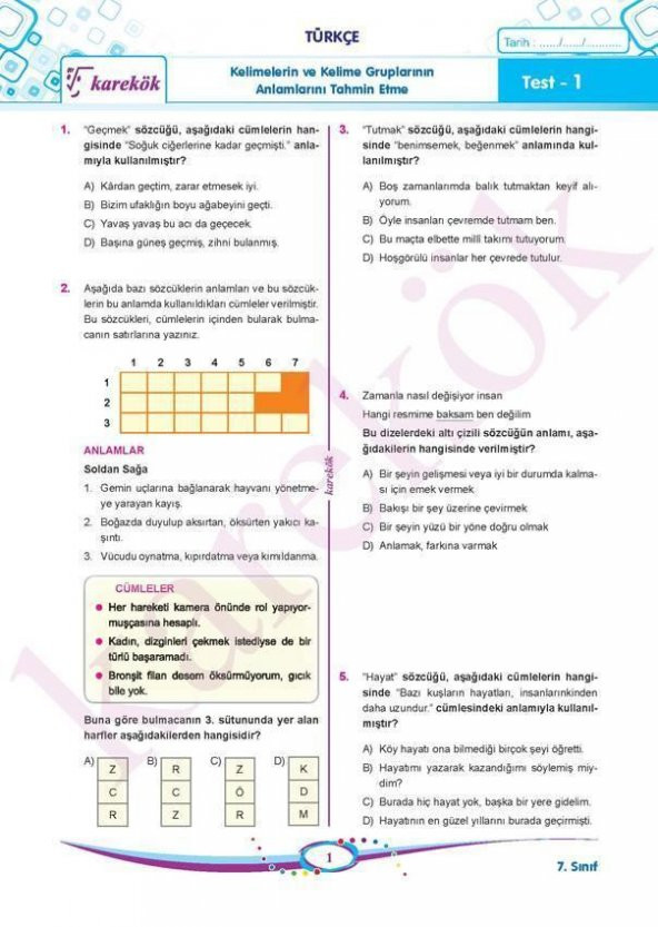 7.Sınıf Tüm Dersler Soru Bankası Karekök Yayınları ürün görseli 1