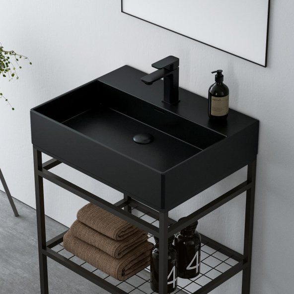 Orka Capetown 60 cm Siyah Banyo Dolabı Alt Modül ve Lavabo ürün görseli 1
