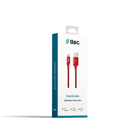 Ttec AlumiCable Lightning Kablo Kırmızı 1.2M - 2DK16K - Resim 4