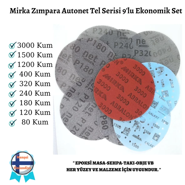 EPOKSİ REÇİNE ZIMPARA SETİ MIRKA AUTONET TEL ZIMPARA 9'LU SET EKO ürün görseli 1