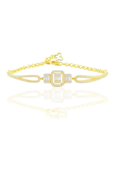 Gümüş  altın yaldızlı  baget taşlı bilezik SGTL11735GOLD ürün görseli 1