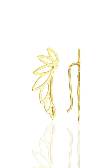 Gümüş altın yaldızlı tasarım yaprak küpe SGTL11715GOLD ürün görseli 1