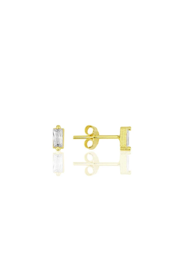 Gümüş altın yaldızlı zirkon baget taşlı  küpe SGTL11717GOLD ürün görseli 1