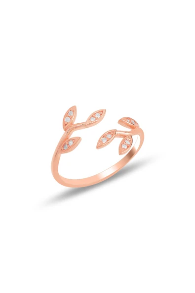 Gümüş rose zirkon taşlı üstten ayarlamalı yaprak yüzük SGTL11692ROSE ürün görseli 1