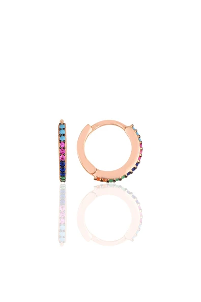 Gümüş rose renkli taşlı 12 mm halka küpe SGTL11299ROSERENKLI ürün görseli 1