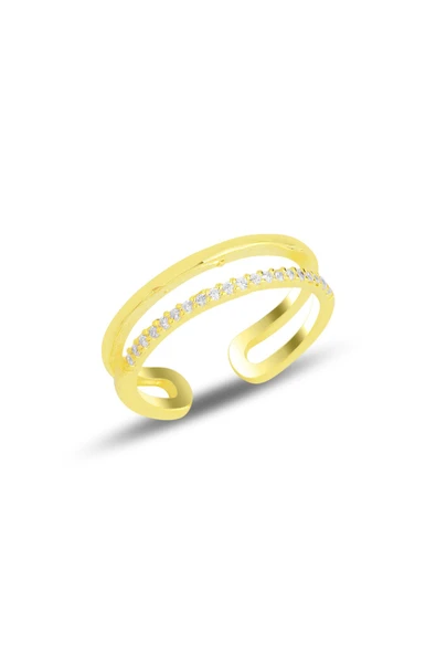 Gümüş altın yaldızlı zirkon taşlı ayarlamalı eklem yüzük  SGTL11690GOLD ürün görseli 1