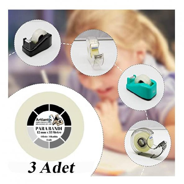 Şeffaf Para Bandı 12mm x 33 Metre 3 Adet Artlantis Şeffaf Okul Ofis Bantı 3 Adet ürün görseli 1