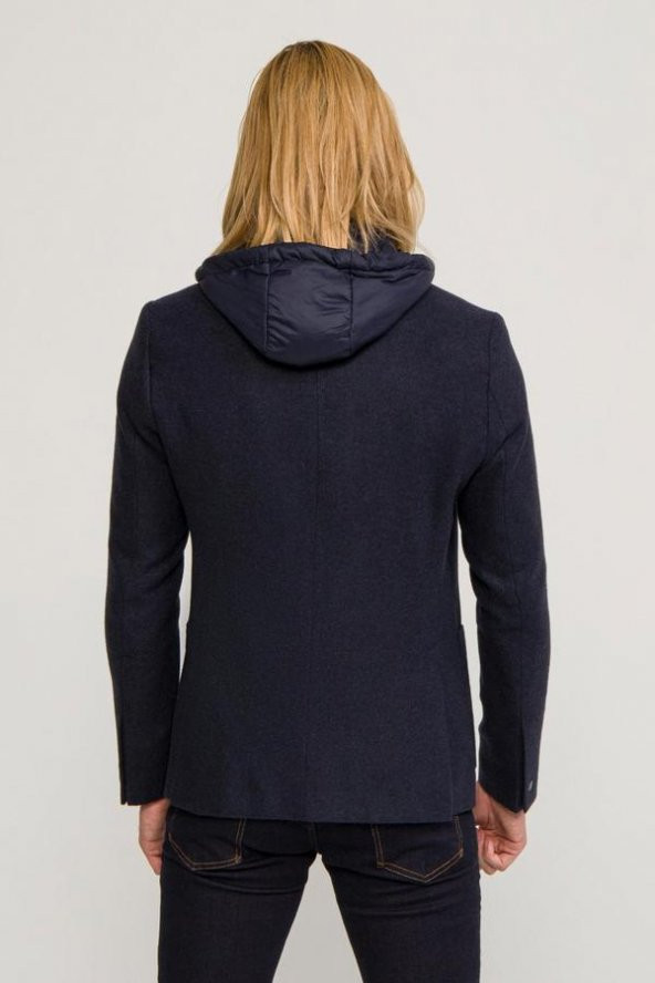 CEKMON Erkek İçi Kapitoneli Kapüşonlu Dışı Yün Rahat Spor Blazer Ceket - Resim 4
