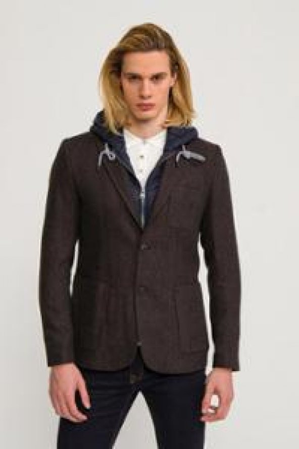 CEKMON Erkek İçi Kapitoneli Kapüşonlu Dışı Yün Rahat Spor Blazer Ceket - Resim 10