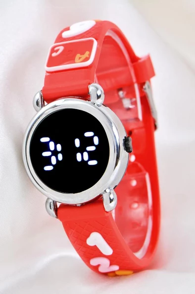 4-9 Yaş Kırmızı Renk Şirin Tasarım Unisex Kız Çocuk Led Kol Saati ST-304147 ürün görseli 1