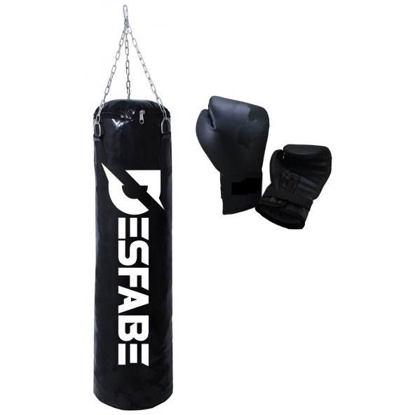 Desfabe Boxing Star 70x25 Cm Zincirli Boks Kum Torbası Siyah +Eldiveni ürün görseli 1