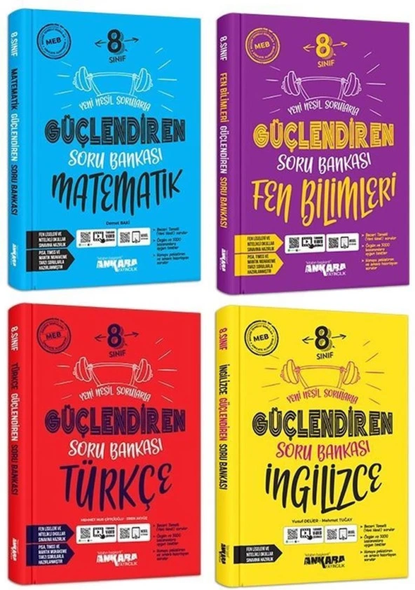 Ankara 2025 8. Sınıf Matematik + Türkçe + Fen + İngilizce Güçlendiren Soru Seti 4 Kitap ürün görseli 1