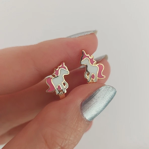 Vaoov 925 Ayar Gümüş Unicorn Çocuk Küpe ürün görseli 1