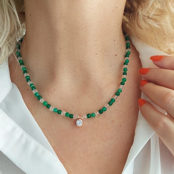 Vaoov 925 Ayar Gümüş Yeşil Jade Taşlı Tektaş Kolye ürün görseli 1