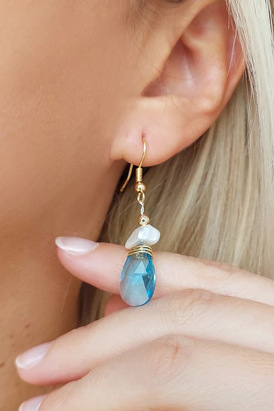 Vaoov 14 Ayar Altın Kaplama Swarovski Taşlı Mayorka İnci Küpe ürün görseli 1