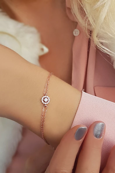 Vaoov 925 Ayar Gümüş Taşlı Yuvarlak Bileklik ürün görseli 1