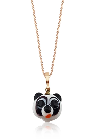 El Yapımı Murano Camı Panda Gümüş Kolye ürün görseli 1