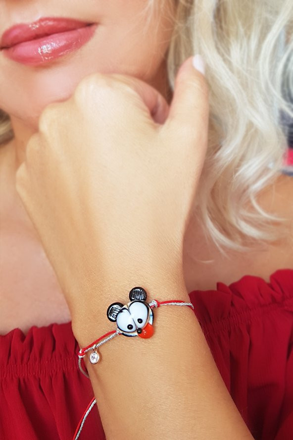 El Yapımı Cam Mickey Gümüş Bileklik ürün görseli 1