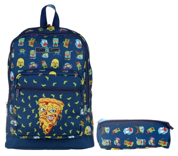Kaukko Kids&Love Lacivert Zombie Pizza İlkokul Çanta ve Kalemlik Seti - Erkek Çocuk ürün görseli 1