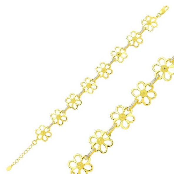 Gümüş Gold Sarı Papatya Bayan Bileklik - Resim 2