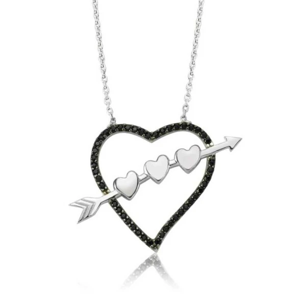 Gümüş Oklu Kalp Bayan Kolye - Resim 2
