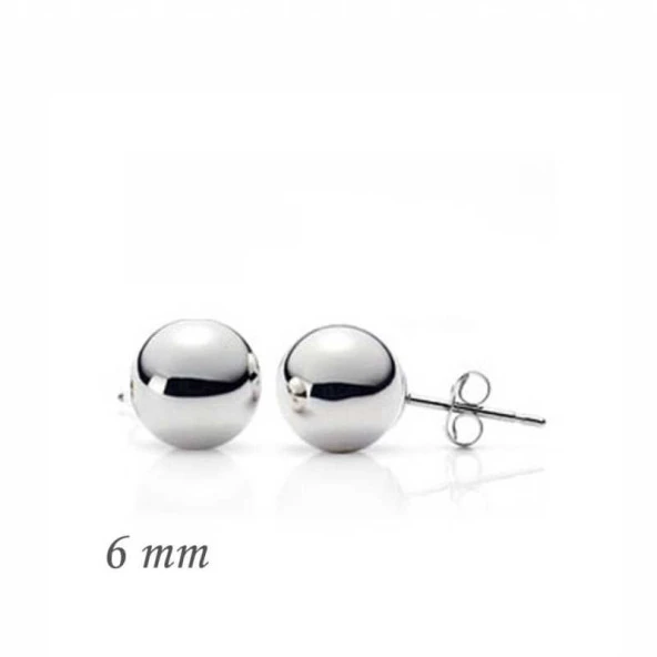 Gümüş Top Küpe - 6 mm - Resim 3