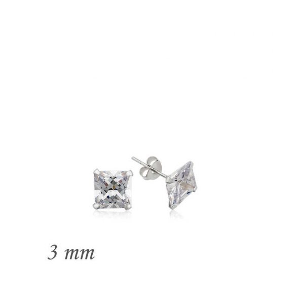 Gümüş Kare Tek Taş Zirkon Küpe - 3 mm ürün görseli 1