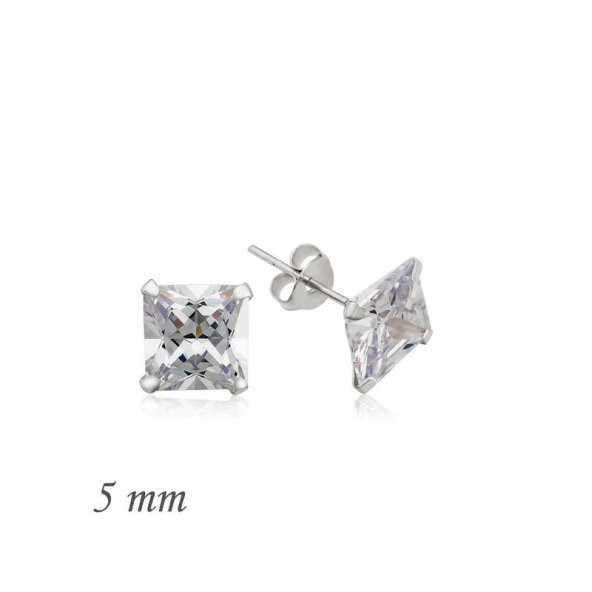 Gümüş Kare Tek Taş Zirkon Küpe - 5 mm ürün görseli 1