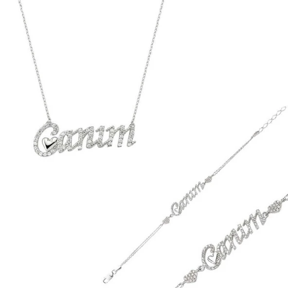 Gümüş Canım Yazılı Kalp Bayan Set ürün görseli 1