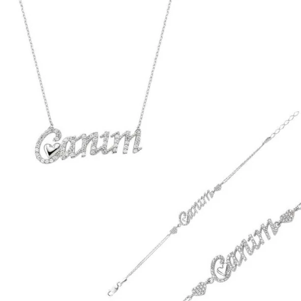 Gümüş Canım Yazılı Kalp Bayan Set - Resim 2