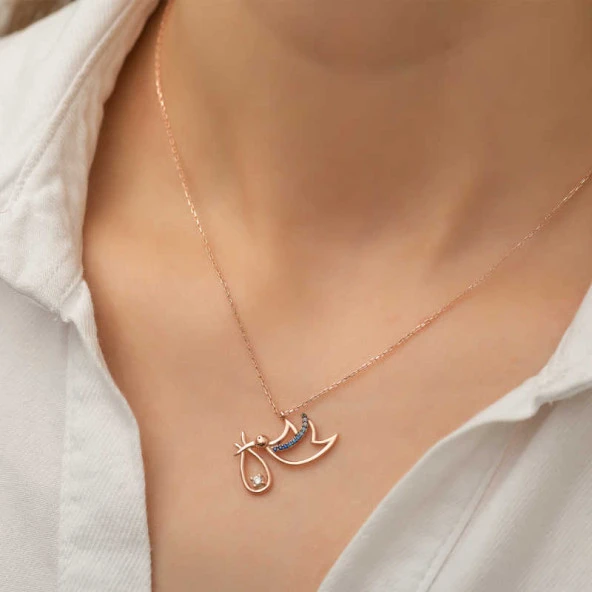 Gümüş Rose Yeni Doğan Bebek Bayan Kolye ürün görseli 1