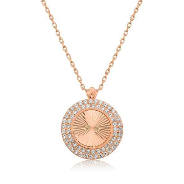 Gümüş Rose Oval Fırfır Bayan Kolye - Resim 2