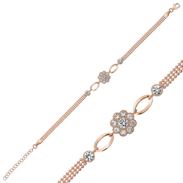 Gümüş Rose Çiçek Modelli Bileklik - Resim 6