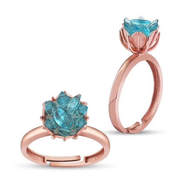 ​Gümüş Rose Mavi Lotus Çiçeği Yüzük ürün görseli 1