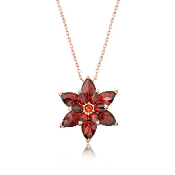 Gümüş Rose Kırmızı Lotus Çiçeği Kolye ürün görseli 1