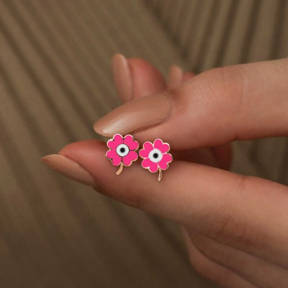 ​Gümüş Fosforlu Pembe Yonca Küpe - Resim 3