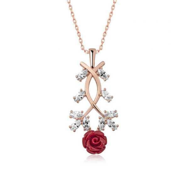 ​Gümüş Rose Kırmızı Gül Kolye ürün görseli 1